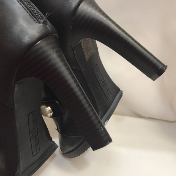 Karl Lagerfeld Brittie Embellished Pearls Women's 8M Peep Toe Black Booties - Picture 6 of 16